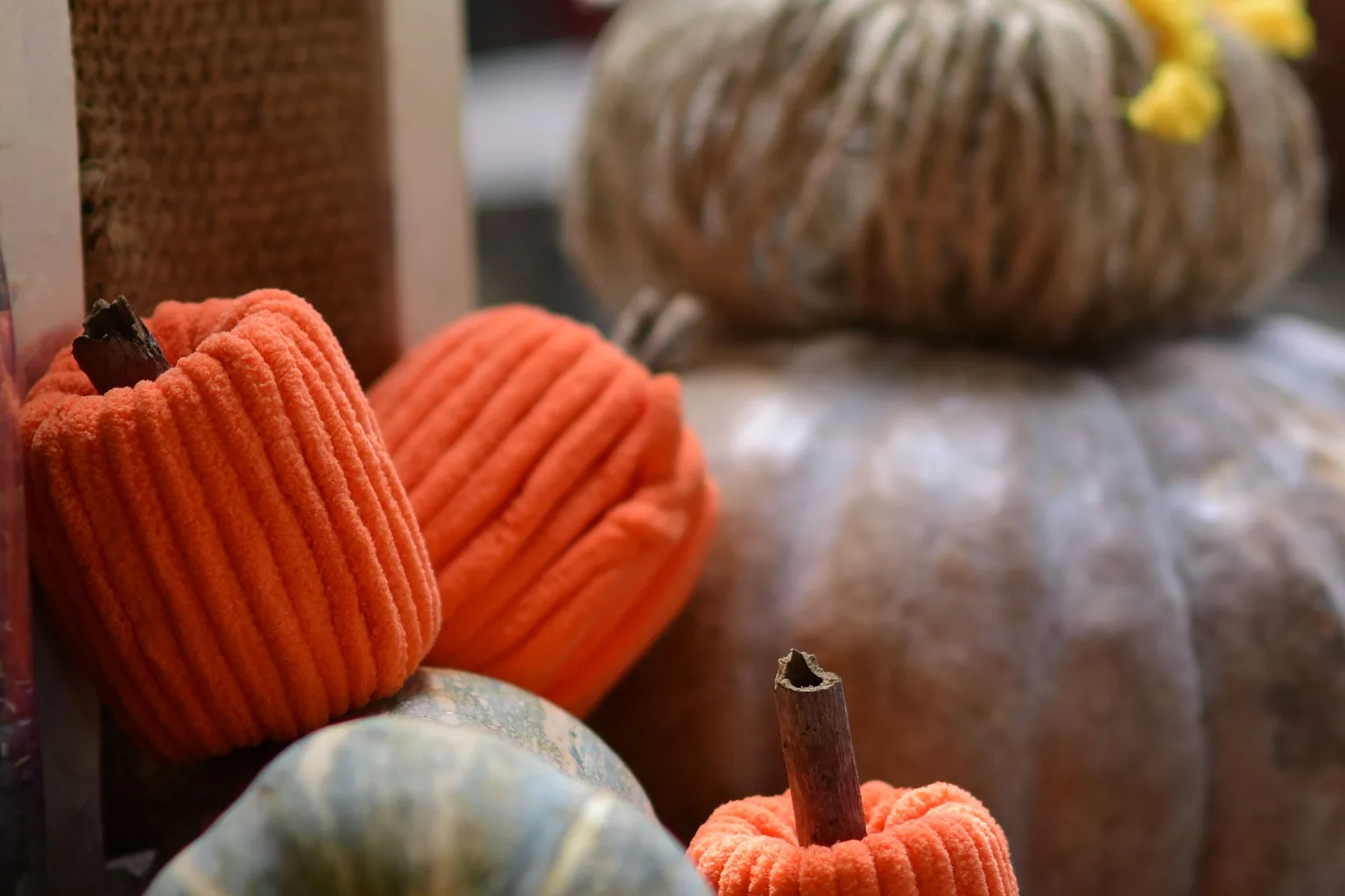 Autumn decorations featuring pumpkins